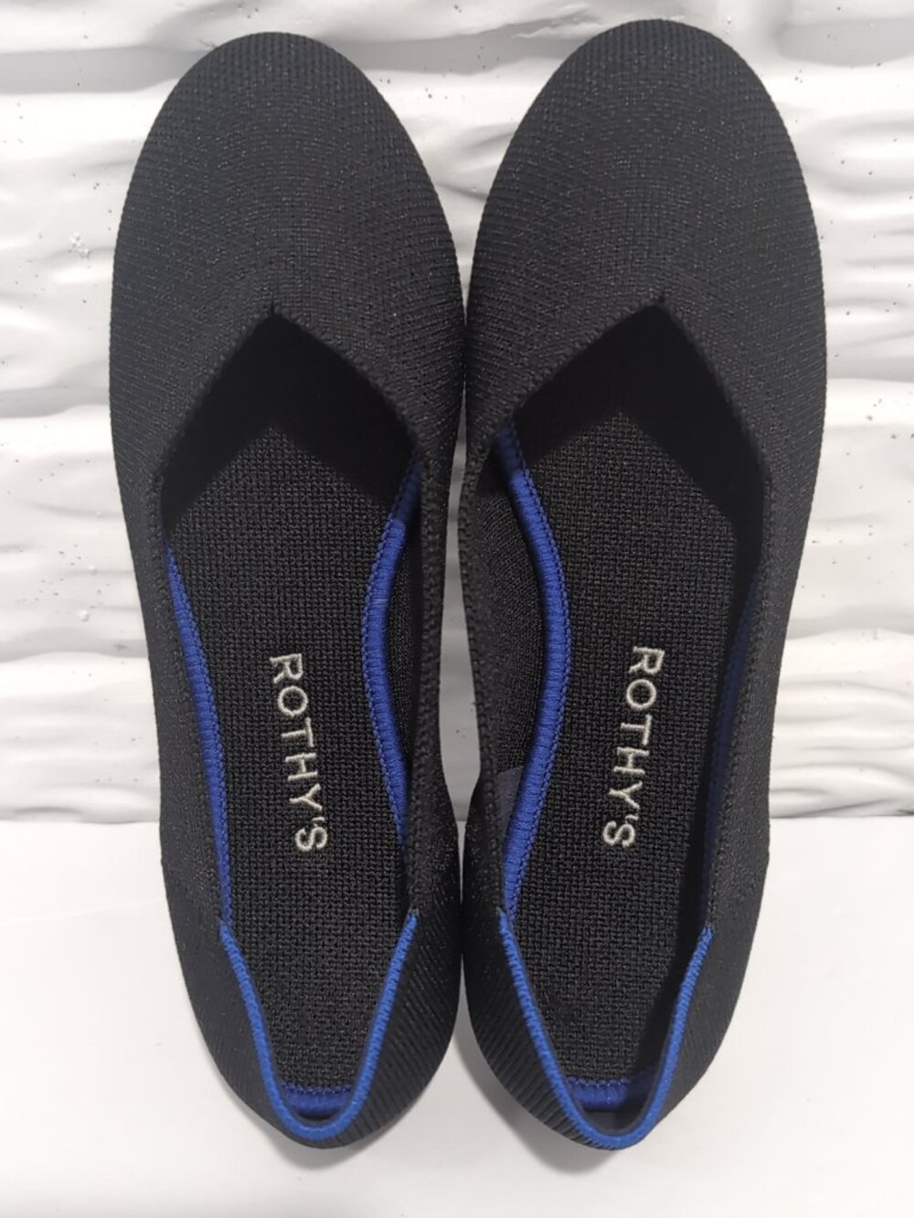 Rothy's Shoes Womens Size 6.5 Black Blue Round Toe Knit Ballet Flats Comfortable